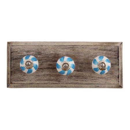Light Blue Fan Ceramic Wooden Hooks